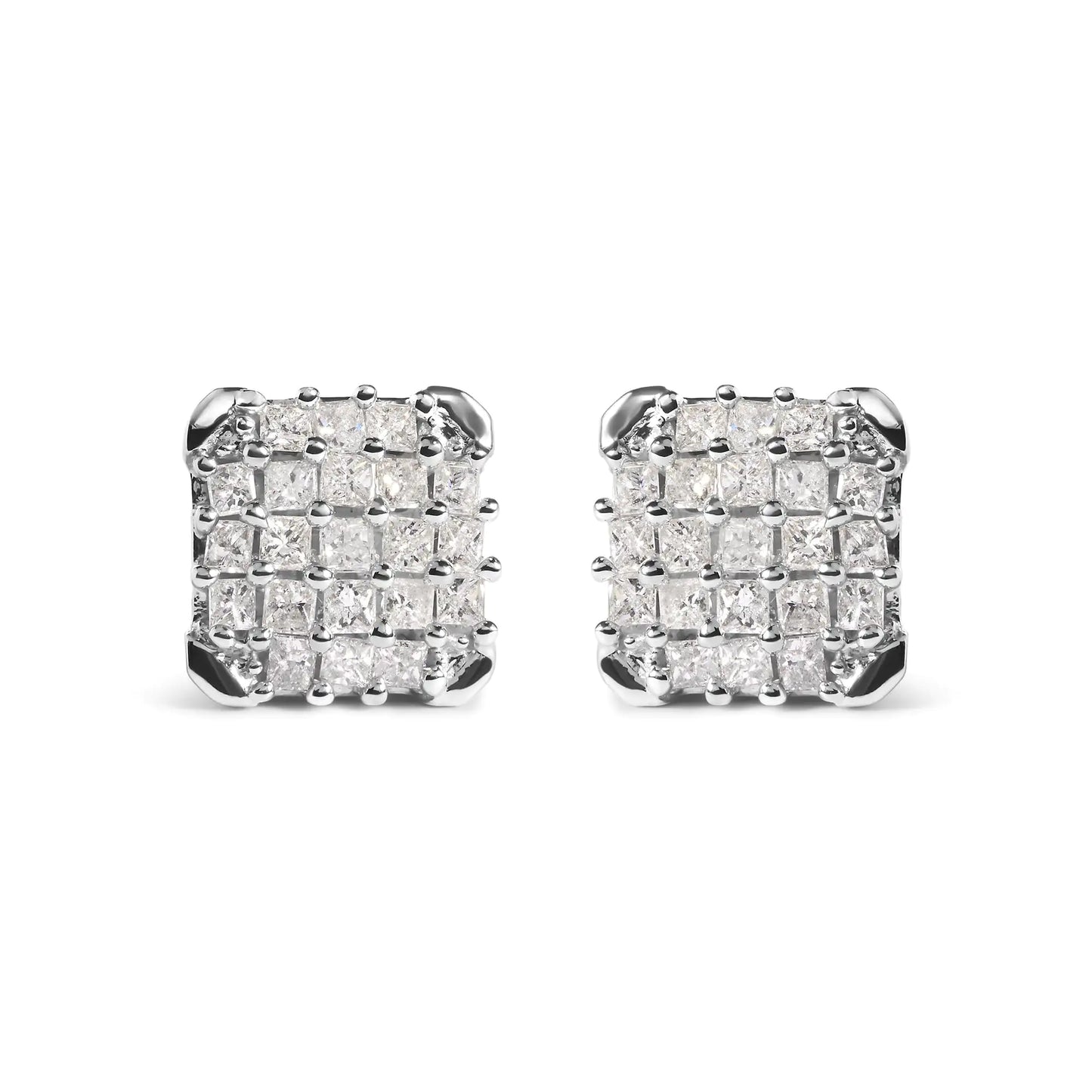 10K White Gold 3/4 Cttw Princess Diamond Composite Open Frame Stud Earrings (I-J Color, I1-I2 Clarity)