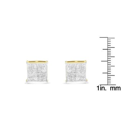 10K Yellow Gold Princess Cut Diamond Stud Earrings (2 cttw, H-I Color, I2-I3 Clarity)