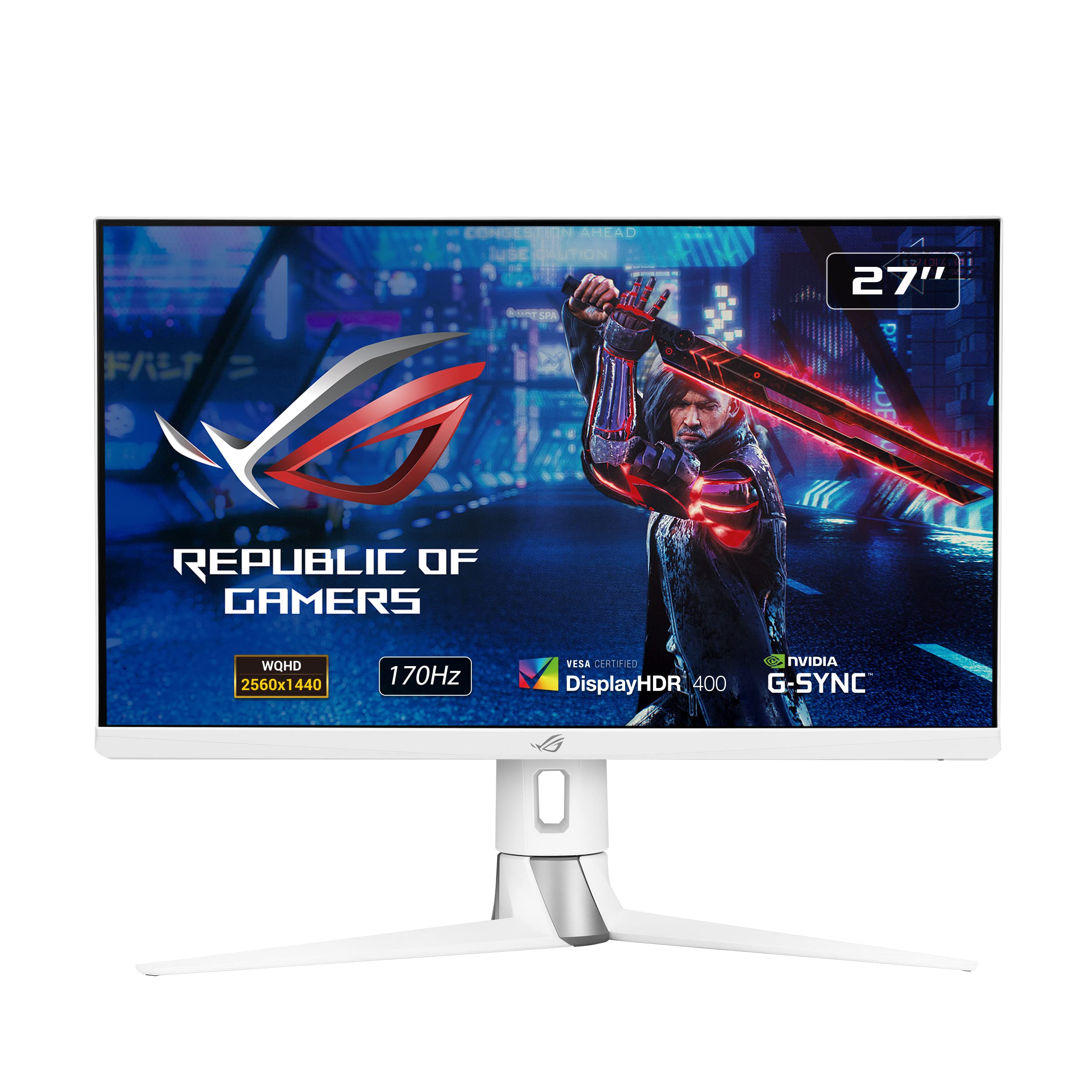ASUS ROG Strix XG27AQ-W 27" 1440P Gaming-skærm – Hvid QHD (2560 x 1440) Hurtig IPS 170Hz 1ms Extreme Low Motion Blur Sync G-SYNC-kompatibel Eye Care HDMI DisplayPort USB DisplayHDR400 | 27 tommer gamingskærm