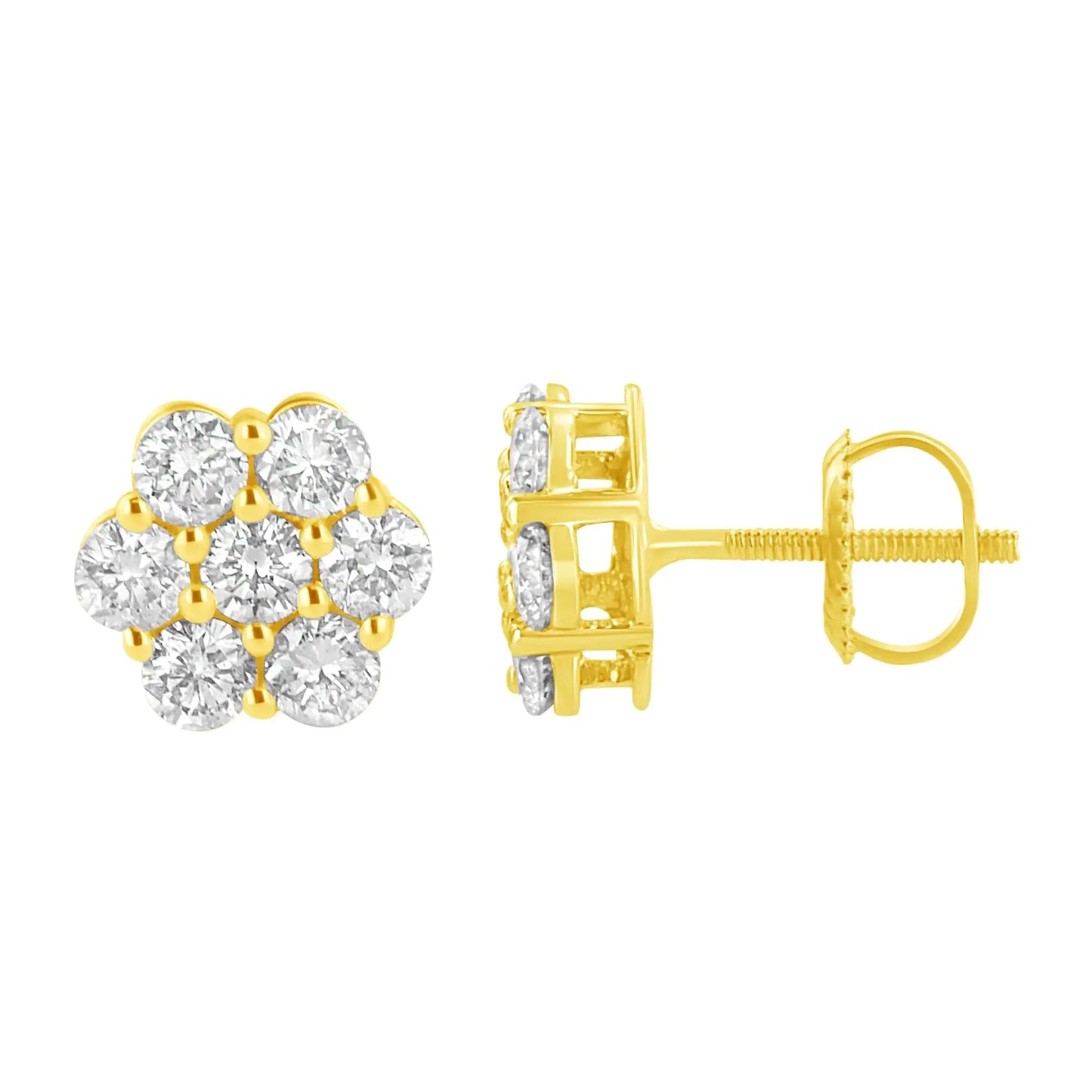 Aretes de oro amarillo de 14 quilates con forma de flor de diamantes de 1,0 quilates (color JK, claridad I1-I2)