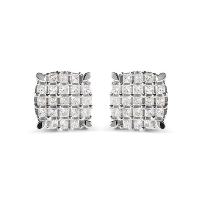 10K White Gold 3/4 Cttw Princess Diamond Composite Cushion Shape Stud Earrings (I-J Color, I1-I2 Clarity)