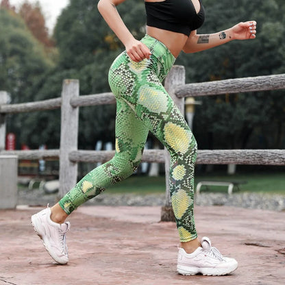 Leggings fruncidos de cintura alta con estampado de serpiente