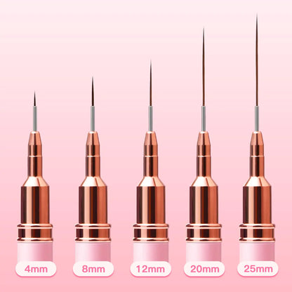 Nail Art Liner Brushes, 5Pcs Painting Nail Art Brush Set Nail Dotting Drawing Tool for Long Lines, Thin Details, Fine Drawing Sizes 4/8/12/20/25mm(Pink) Pink