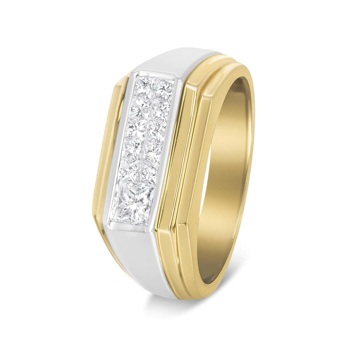 14K kollane ja valge kuld 1,00 Cttw Princess-Cut Diamond Modern Gent's Band (GH värv, SI1-SI2 Selgus) – suurus 10