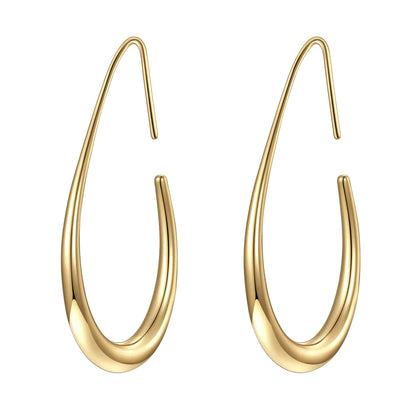 Aros ligeros con forma de lágrima para mujer: grandes aros ovalados con baño de oro blanco de 14 k, joyería llamativa y pulida.