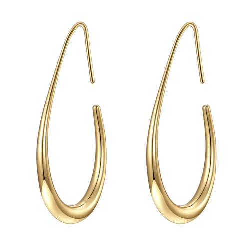 Aros ligeros con forma de lágrima para mujer: grandes aros ovalados con baño de oro blanco de 14 k, joyería llamativa y pulida.