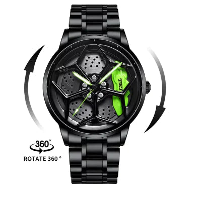 Reloj de cuarzo con forma de cubo de rueda de coche - Diseño deportivo militar