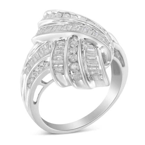 .925 Sterling Silver Diamond Bypass Cocktail Ring (1 Cttw, I-J Color, I2-I3 Clarity)