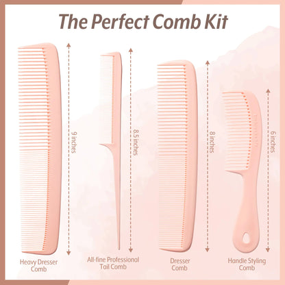 Mars Wellness 4 Piece Professional Comb Set Peach Pastel - USA MADE - Fine Pro Tail Combs, Dresser Hair Comb Styling Comb - Premium Grade for Men and Women - Parting Teasing and Styling - Peach Pastel 4 Piece Set