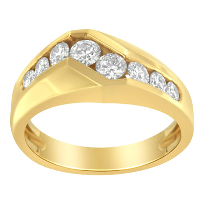 Anillo de oro amarillo de 14 quilates con diamantes de talla redonda para hombre (1 ct, color HI, claridad SI2-I1)