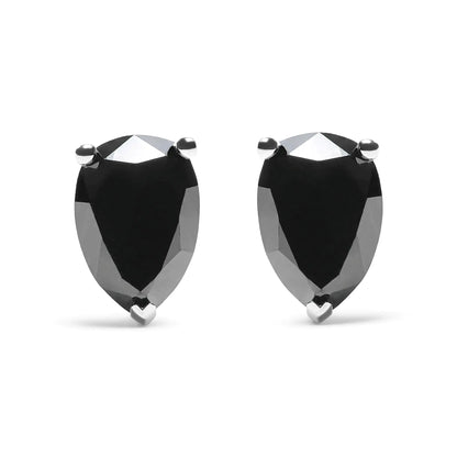 Aretes de oro blanco de 14 quilates con solitario de diamante negro en forma de pera de 3 puntas (color negro, claridad VS2-SI1)