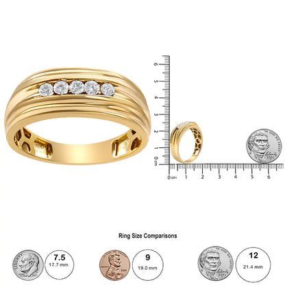 10K Yellow Gold 1/4 Cttw Round-Cut Diamond 5-Stone Men's Band Ring (H-I Color, I1-I2 Clarity)