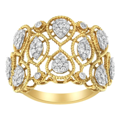 Anillo Art Déco de diamantes en oro amarillo de 14 quilates (1/2 ct, color HI, claridad I1)