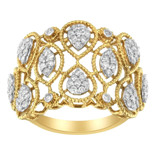 Anillo Art Déco de diamantes en oro amarillo de 14 quilates (1/2 ct, color HI, claridad I1)