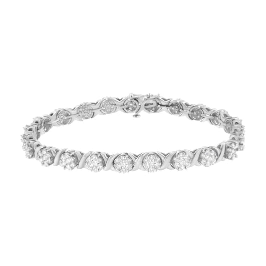 14K White Gold 4 7/8 Cttw Round Brilliant-Cut Diamond Round Cluster & X-Link 7" Tennis Bracelet (I-J Color, SI2-I1 Clarity)