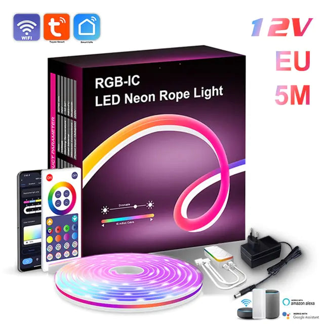 Barra de Luz Neon LED RGB 与 WiFi、App 和 Voz 控制、音乐功能 – 电视照明和环境装饰的理想选择