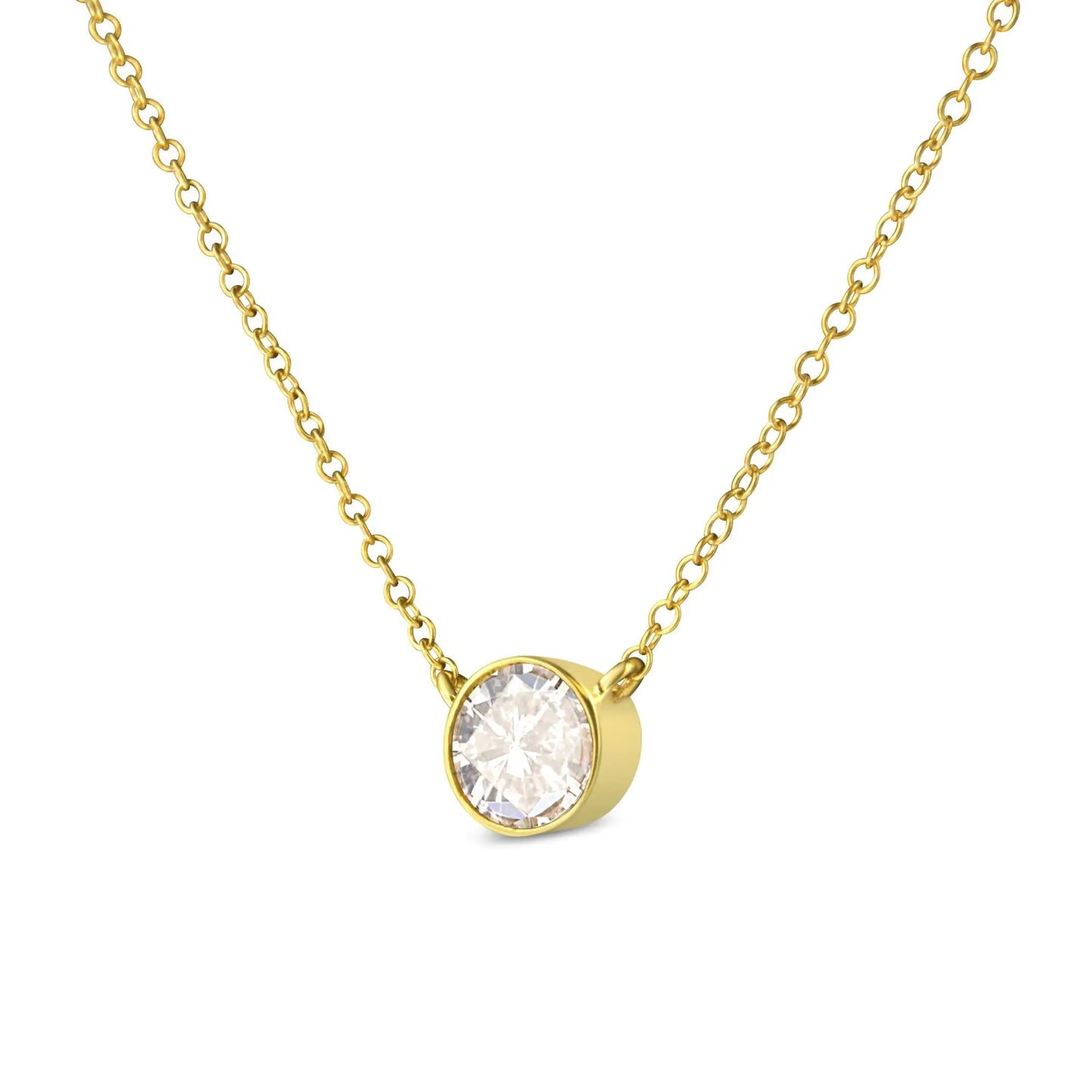 10K Yellow Gold 1.0 Cttw Round Brilliant-Cut Diamond Modern Bezel-Set Solitaire Adjustable 16"-18" Pendant Necklace (K-L Color, SI2-I1 Clarity)