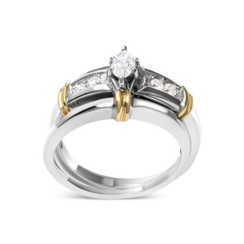 14K kollase ja valge kullaga 1/3 Cttw Marquise Diamond Cocktail kihlasõrmuse komplekt (HI Color, SI1-SI2 Clarity)