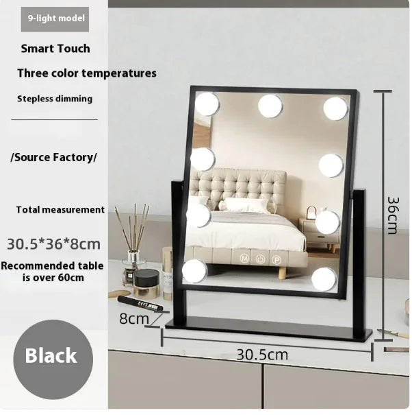 Vanity Mirror with Lights, Hollywood Vanity Makeup Mirror with 9 Dimmable LED Bulbs, 3 Color Lighting Modes, Detachable 10X Magnification, 360°Rotation,White