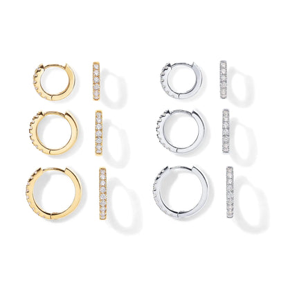 PAVOI 18K Gold Plated 925 Sterling Silver Post, 3 Pairs Small Gold Hoop Earrings Set | Mini Cartilage Helix Huggie Hoop Pack for Women Men 8mm 10mm 12mm White & Yellow Sets