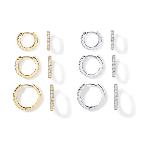 PAVOI 18K Gold Plated 925 Sterling Silver Post, 3 Pairs Small Gold Hoop Earrings Set | Mini Cartilage Helix Huggie Hoop Pack for Women Men 8mm 10mm 12mm White & Yellow Sets