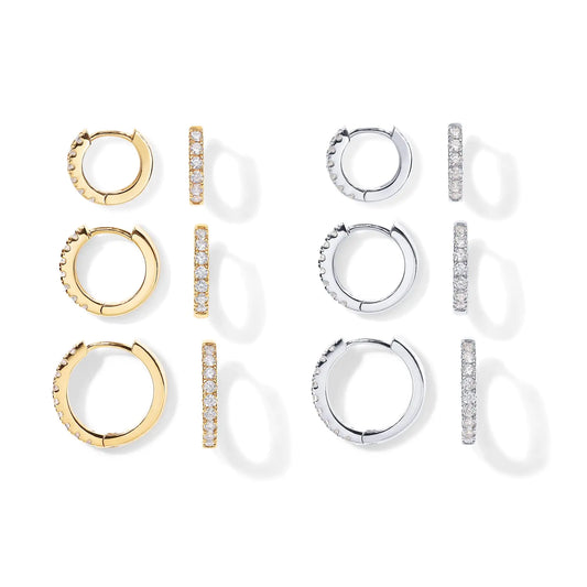 PAVOI 18K Gold Plated 925 Sterling Silver Post, 3 Pairs Small Gold Hoop Earrings Set | Mini Cartilage Helix Huggie Hoop Pack for Women Men 8mm 10mm 12mm White & Yellow Sets