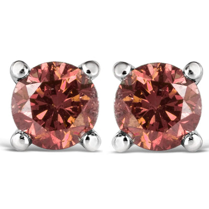 Aretes solitarios clásicos de 4 puntas con diamantes rosas de talla brillante redonda, creados en laboratorio, en oro blanco de 10 quilates y 1/2 ct (color rosa fantasía, claridad VVS2-VS1)