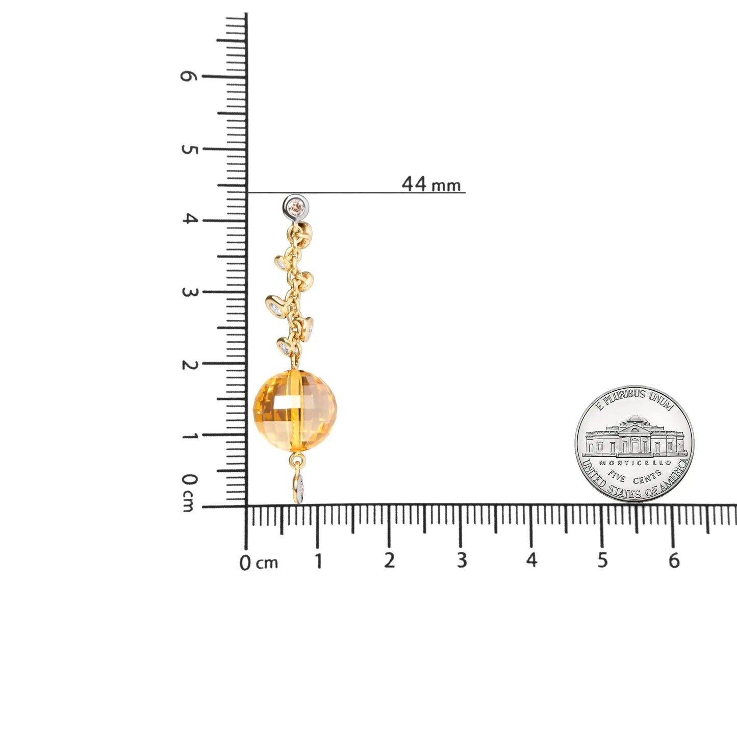 Aretes colgantes de oro amarillo de 18 quilates con bisel redondo de 2/3 quilates y citrino amarillo de 25 mm en forma de bola (color marrón y GH, claridad SI1-SI2)