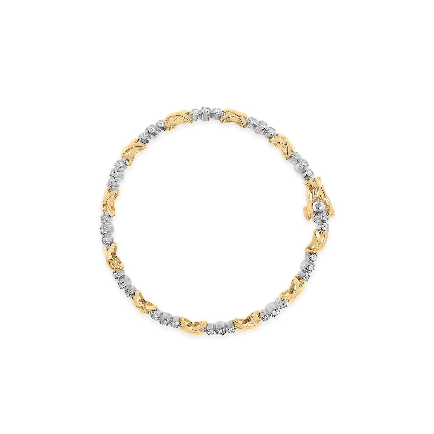 Pulsera de oro bicolor de 10 quilates con diamantes de 1/2 ct y eslabones X de 7" (color IJ, claridad I2-I3)