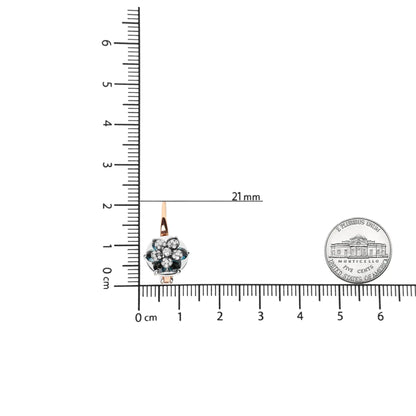 18K 玫瑰金和白金 1/3 克拉圆形钻石和圆形伦敦蓝托帕石宝石簇花卉吊坠耳环（GH 颜色，SI1-SI2 净度）