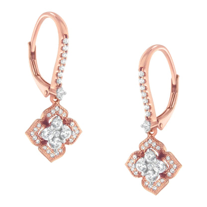 10K Rose Gold 3/4 Cttw Diamond Flower Drop Dangle Earring (I-J Color, I1-I2 Clarity)