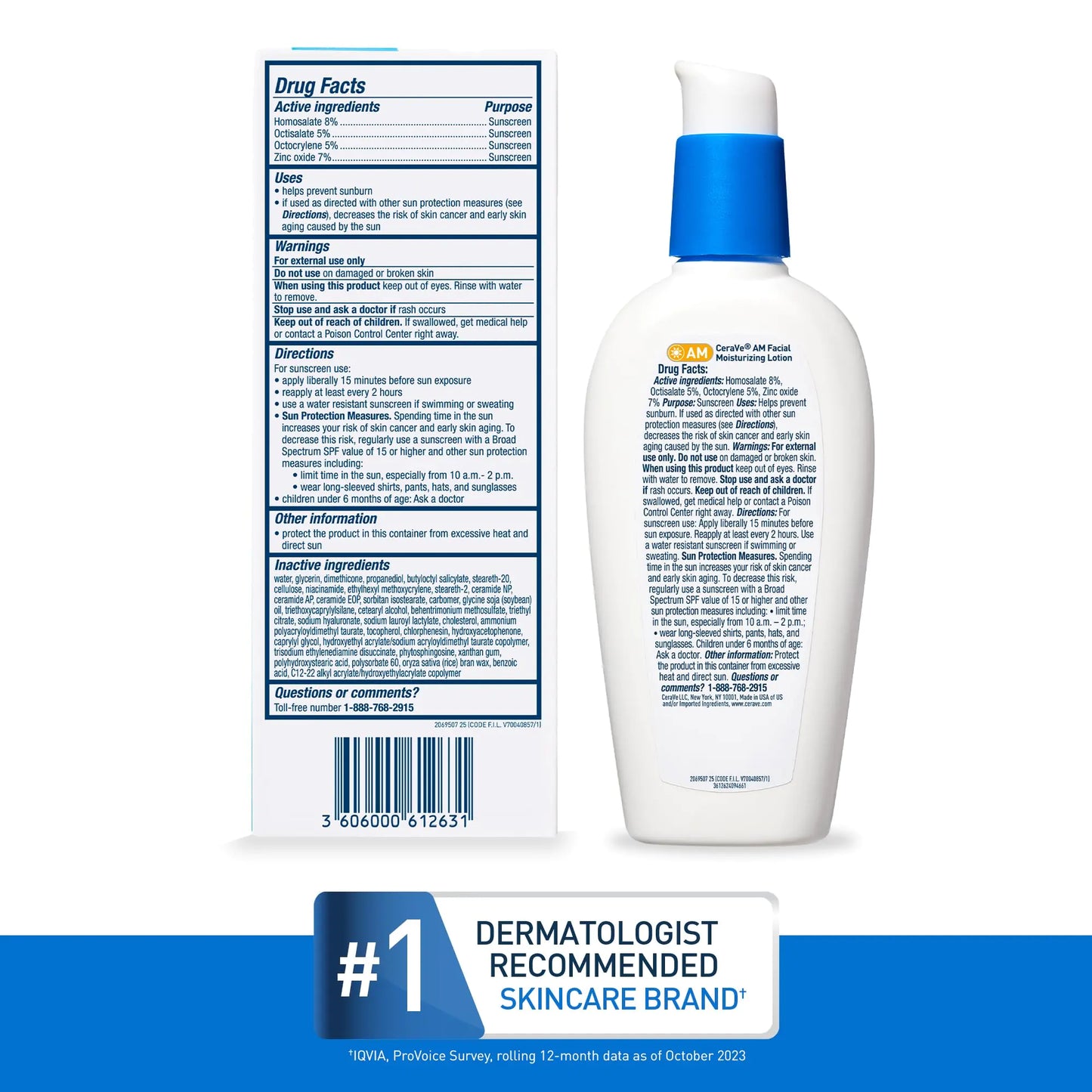 CeraVe AM Facial Moisturizing Lotion SPF 50 | Face Moisturizer with SPF, Hyaluronic Acid, Niacinamide & Ceramides | Non-Greasy | Blends Seamlessly With No White Cast | Non Comedogenic Sunscreen | 3 Oz