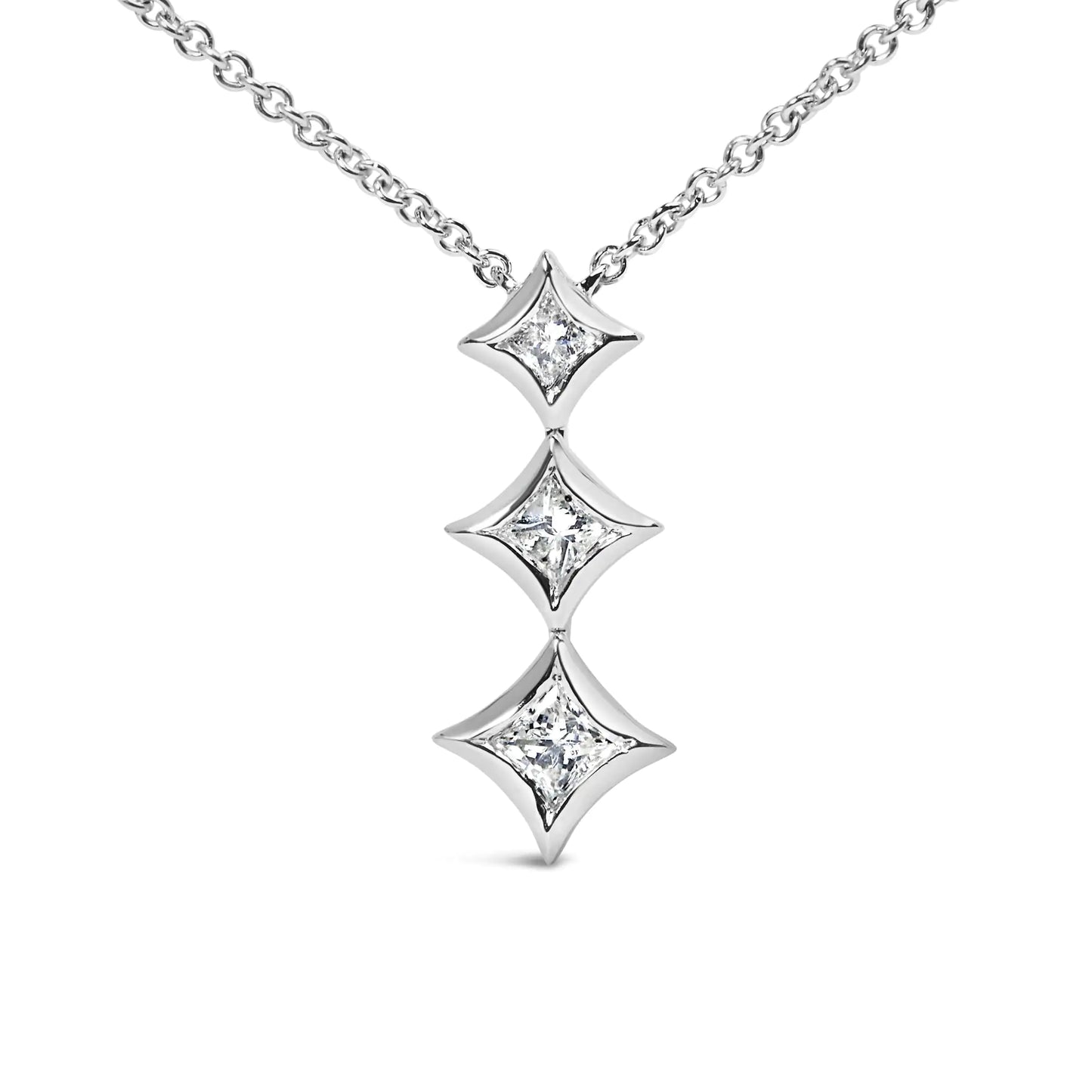 10K kuld, 1/5 Cttw Princess Cut Diamond 3 Stone Drop 18" ripats kaelakee (HI Color, SI2-I1 Clarity)