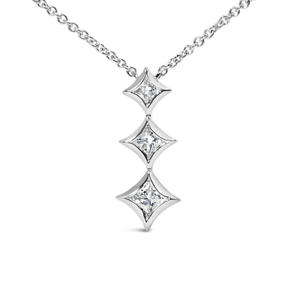 10K kuld, 1/5 Cttw Princess Cut Diamond 3 Stone Drop 18" ripats kaelakee (HI Color, SI2-I1 Clarity)