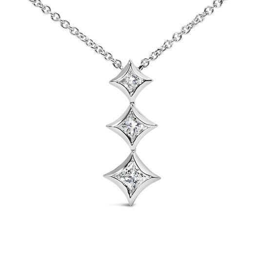 10K kuld, 1/5 Cttw Princess Cut Diamond 3 Stone Drop 18" ripats kaelakee (HI Color, SI2-I1 Clarity)