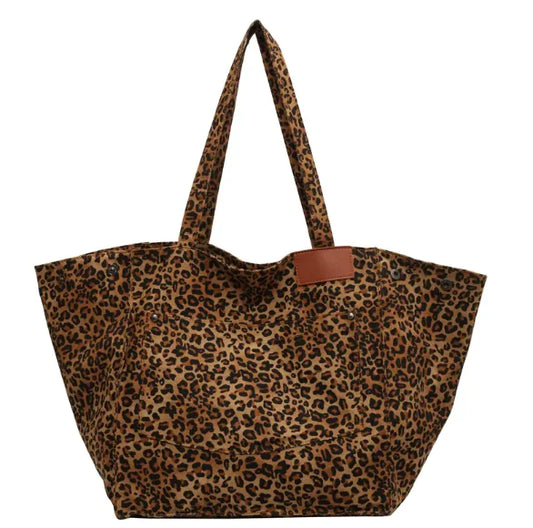 Leopardprint lerretsveske