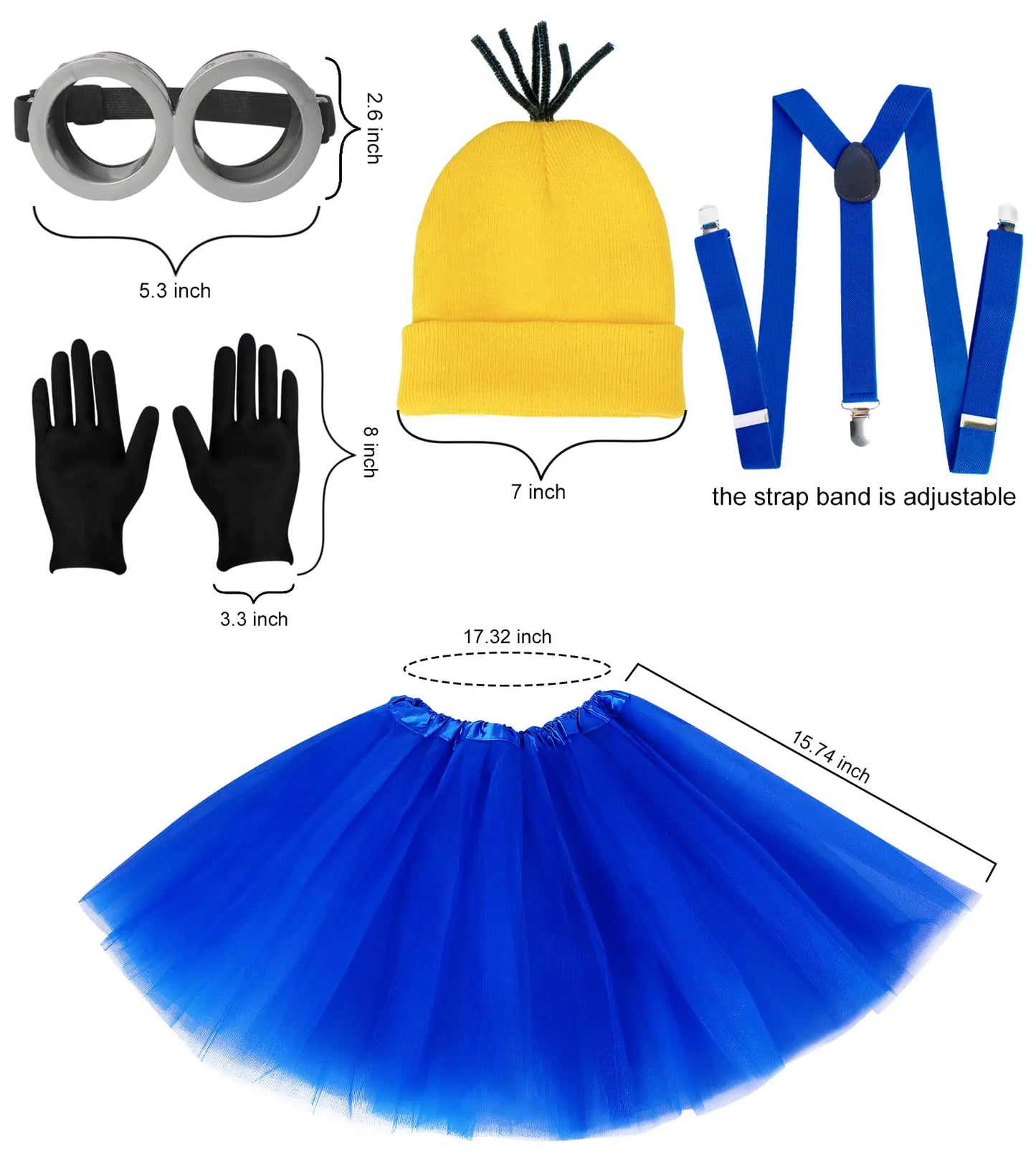 Halloween Costume for Adult Women,Goggles/Yellow Beanie/Blue Dress/Suspenders/Gloves Halloween Costume Accessories