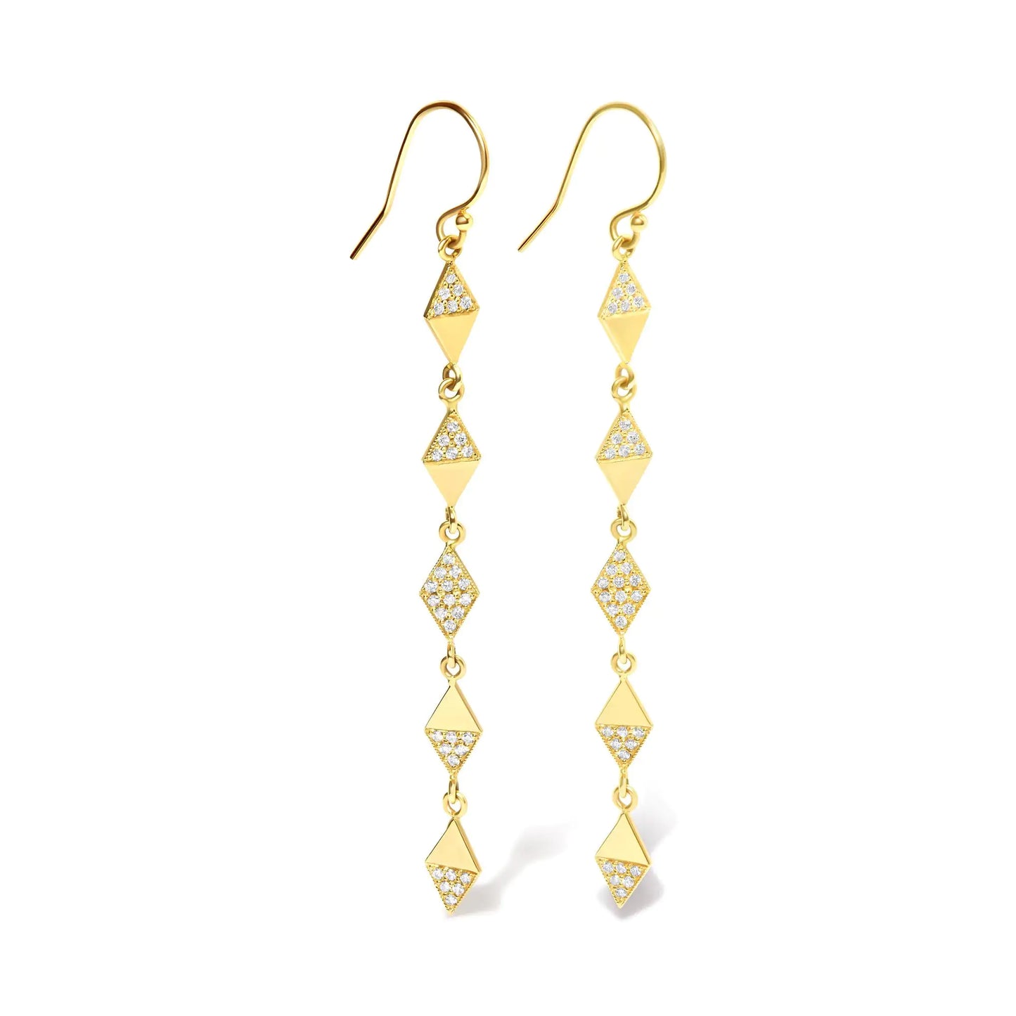 Aretes colgantes con forma de cometa de oro amarillo de 14 quilates con diamantes de 1/3 quilates (color HI, claridad SI2-I1)