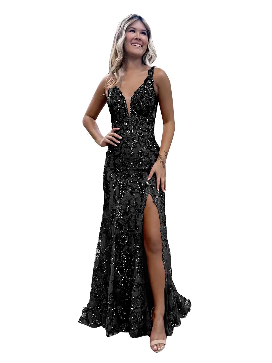 Leuchtend funkelndes schwarzes Pailletten-Meerjungfrauenkleid | formelles Ballkleid