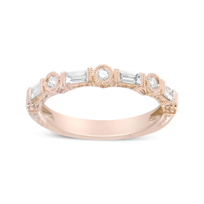 14K Rose Gold 3/8 Cttw Baguette and Round Diamond Bridal Band - (H-I Color, VS1-VS2 Clarity)