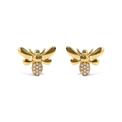 10K Yellow Gold Diamond Accented Bumble Bee Stud Earring (H-I Color, I1-I2 Clarity)