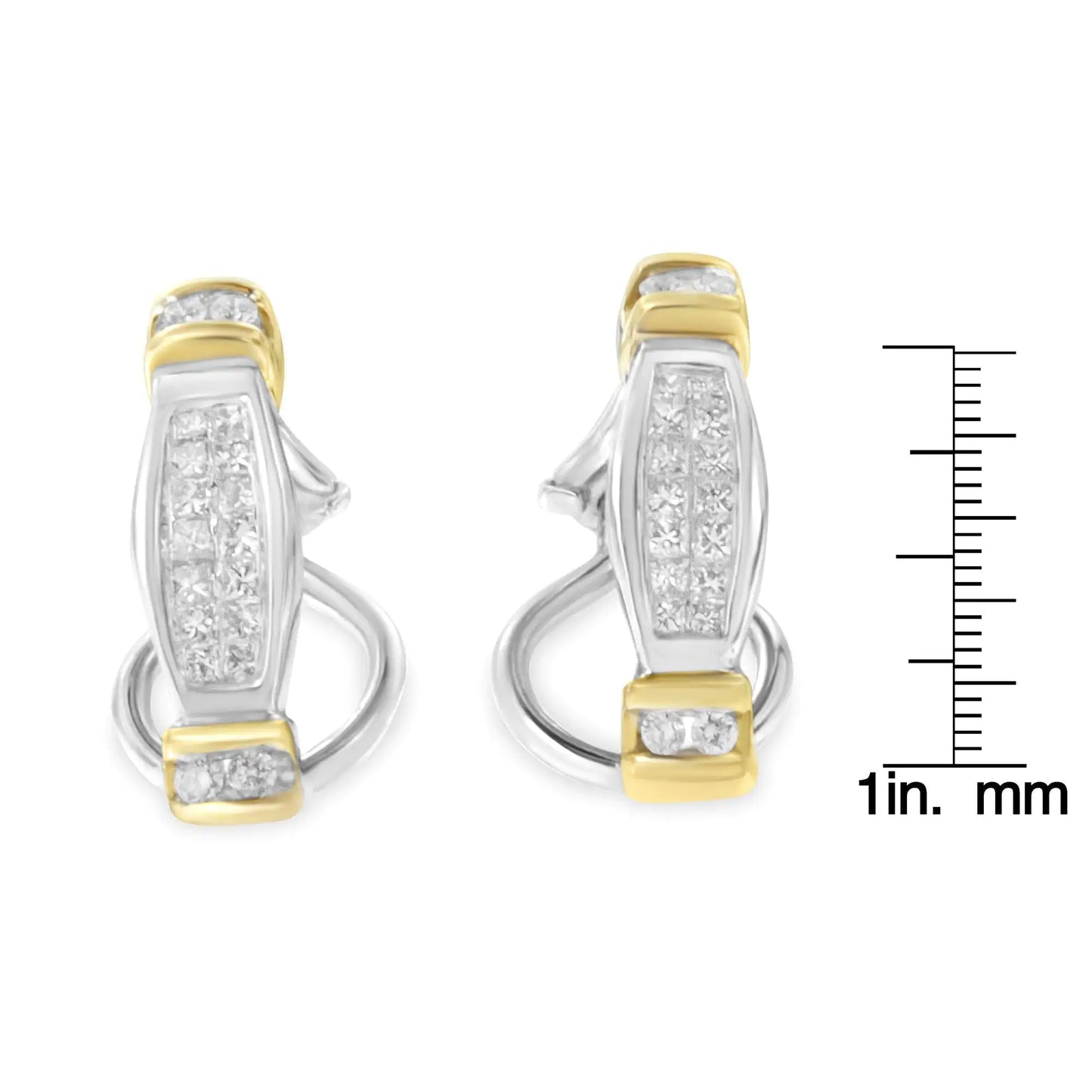 14K Two-Toned Gold Round and Princess Cut Diamond Earrings (0.5 cttw, H-I Color, SI2-I1 Clarity)