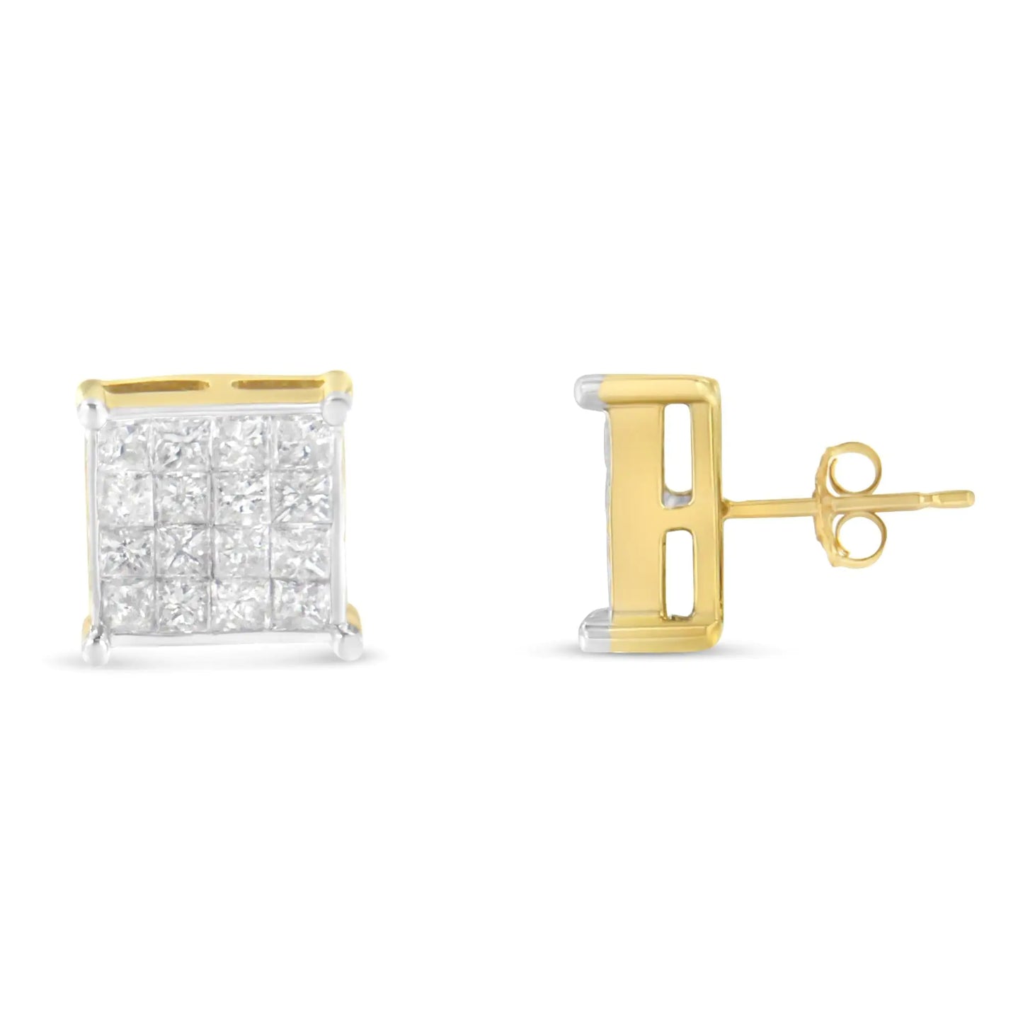 10K Yellow Gold Princess Cut Diamond Stud Earrings (2 cttw, H-I Color, I2-I3 Clarity)