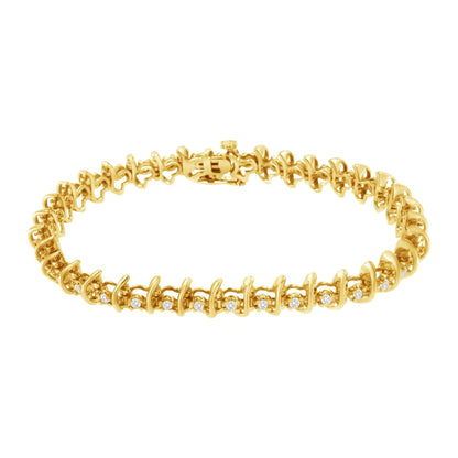 Pulsera de eslabones de diamantes engastados en garras de 1 ct (JK, I1-I2) en plata de ley 925 bañada en oro amarillo de 10 kt - 7,5"