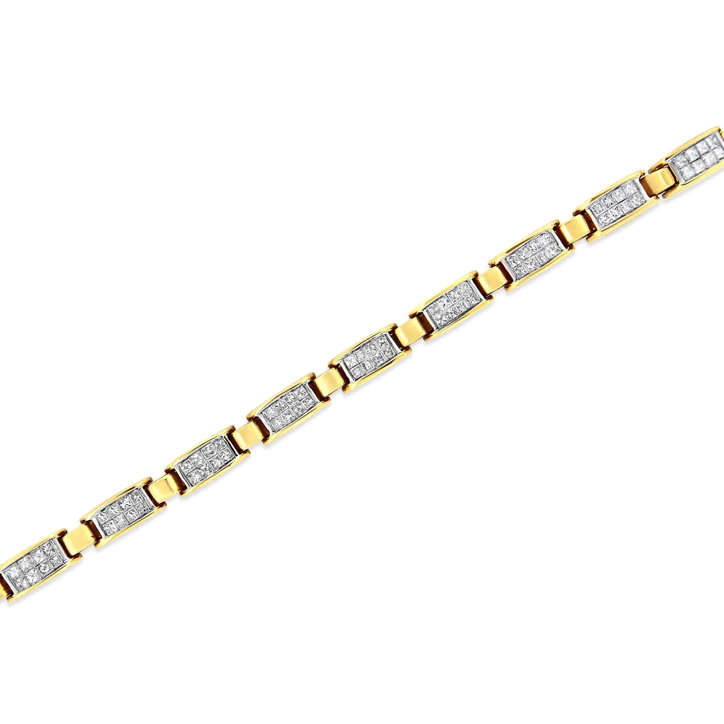 Pulsera de tenis de oro amarillo de 14 quilates con eslabones de diamantes de talla princesa de 2 1/2 quilates (color HI, claridad SI2-I1) - 7,25"