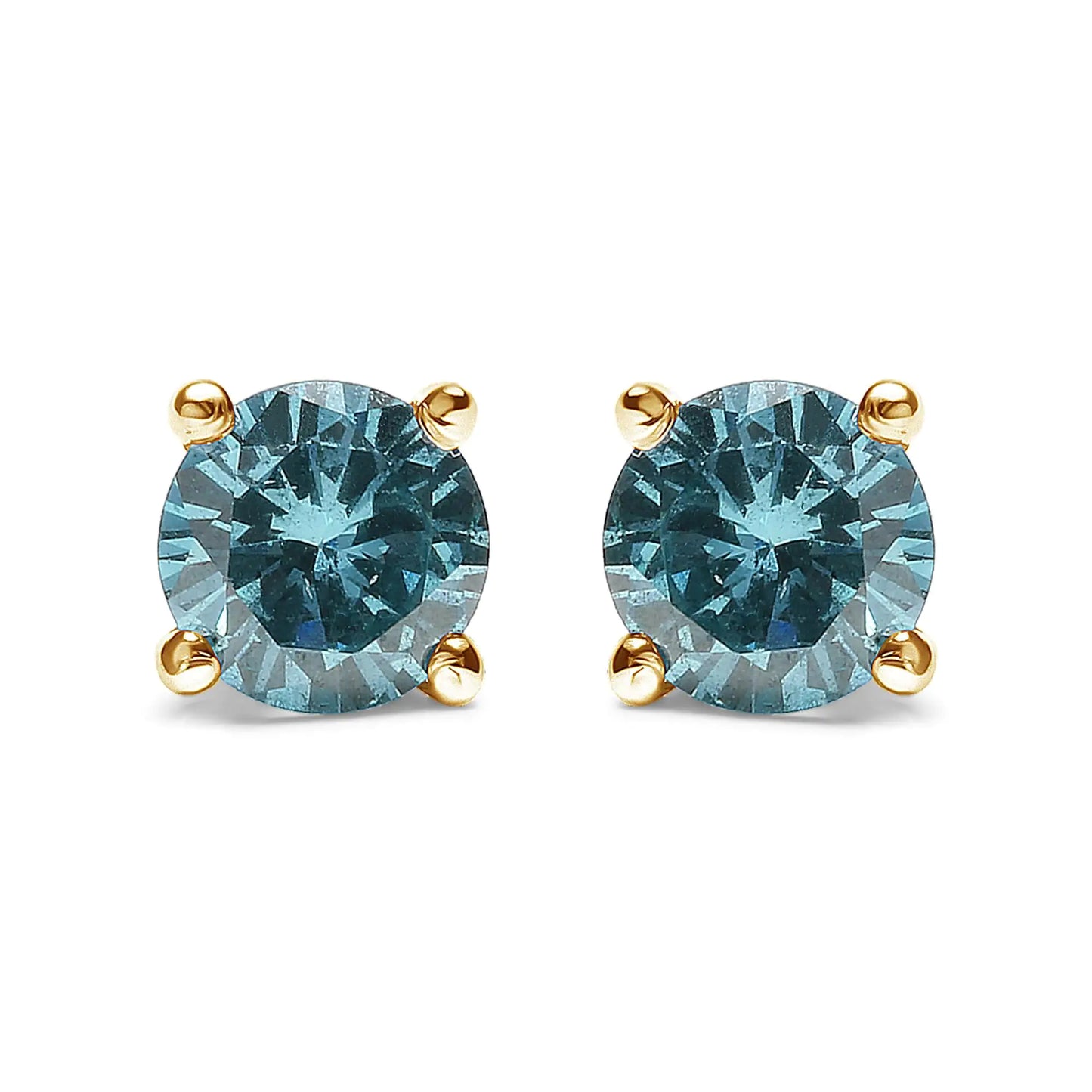 14K Gold 1/2 Cttw Aqua Blue Diamond Screw-Back 4-Prong Classic Stud Earrings (Color Treated, I2-I3)