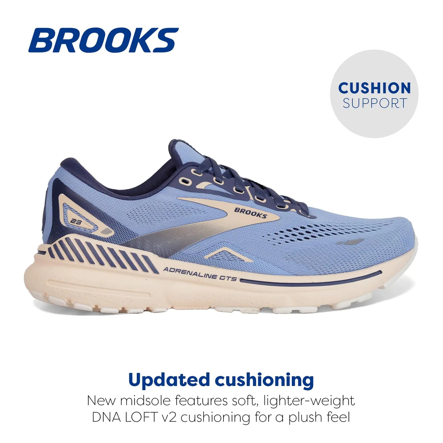 Brooks Adrenaline GTS 23 støttende løpesko for kvinner 7 Vista blå/marine/lin