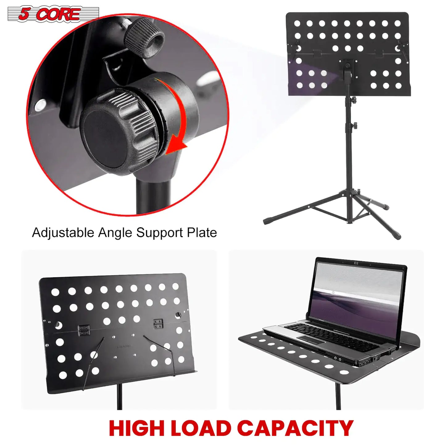 5Core Music Stand For Sheet Music Portable Tripod Adjustable Folding Note Holder BLACK