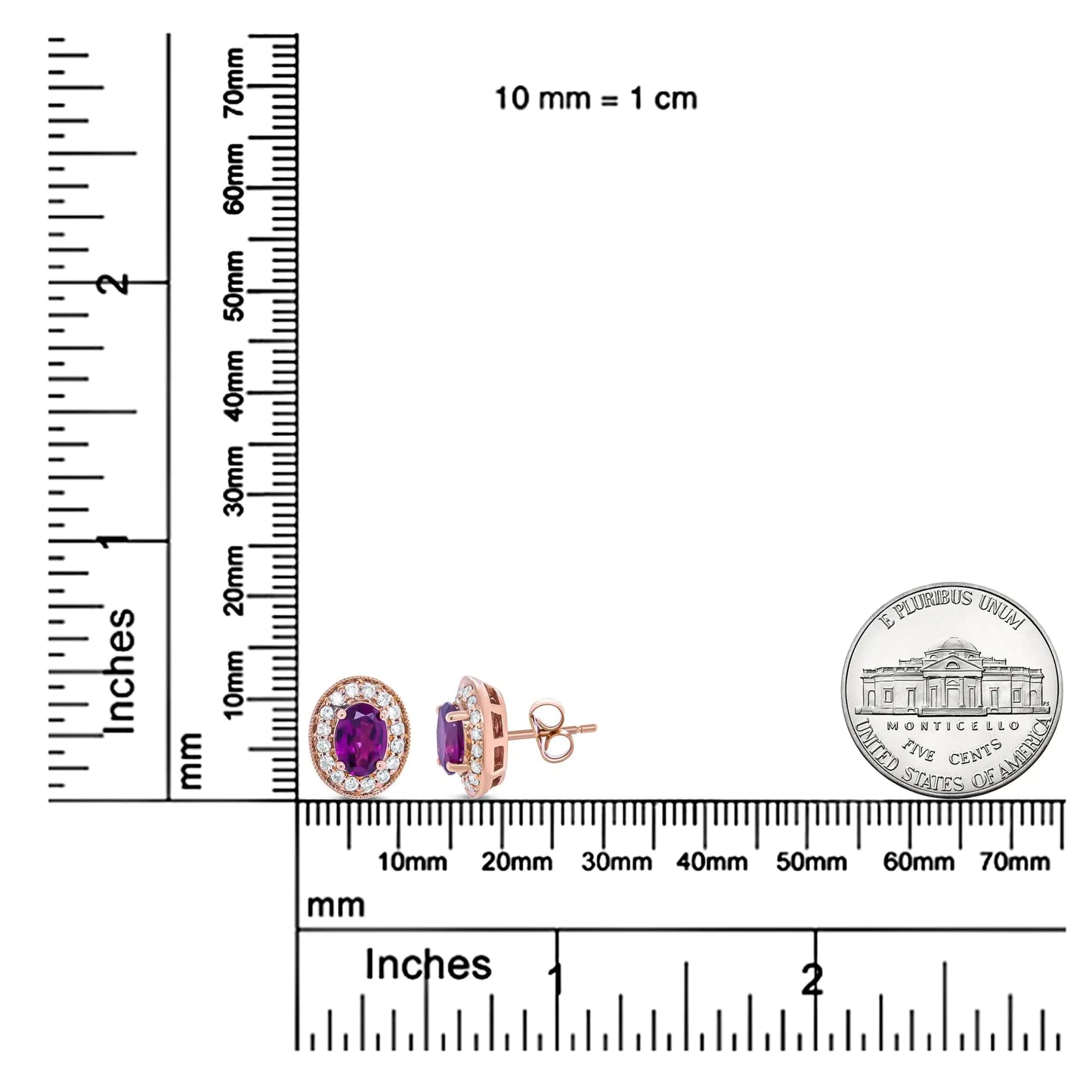 14K rosegull 7x5 mm ovalt granat og 3/8 Cttw runde diamanthalo øredobber (GH-farge, SI1-SI2-klarhet)