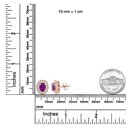 14K rosegull 7x5 mm ovalt granat og 3/8 Cttw runde diamanthalo øredobber (GH-farge, SI1-SI2-klarhet)